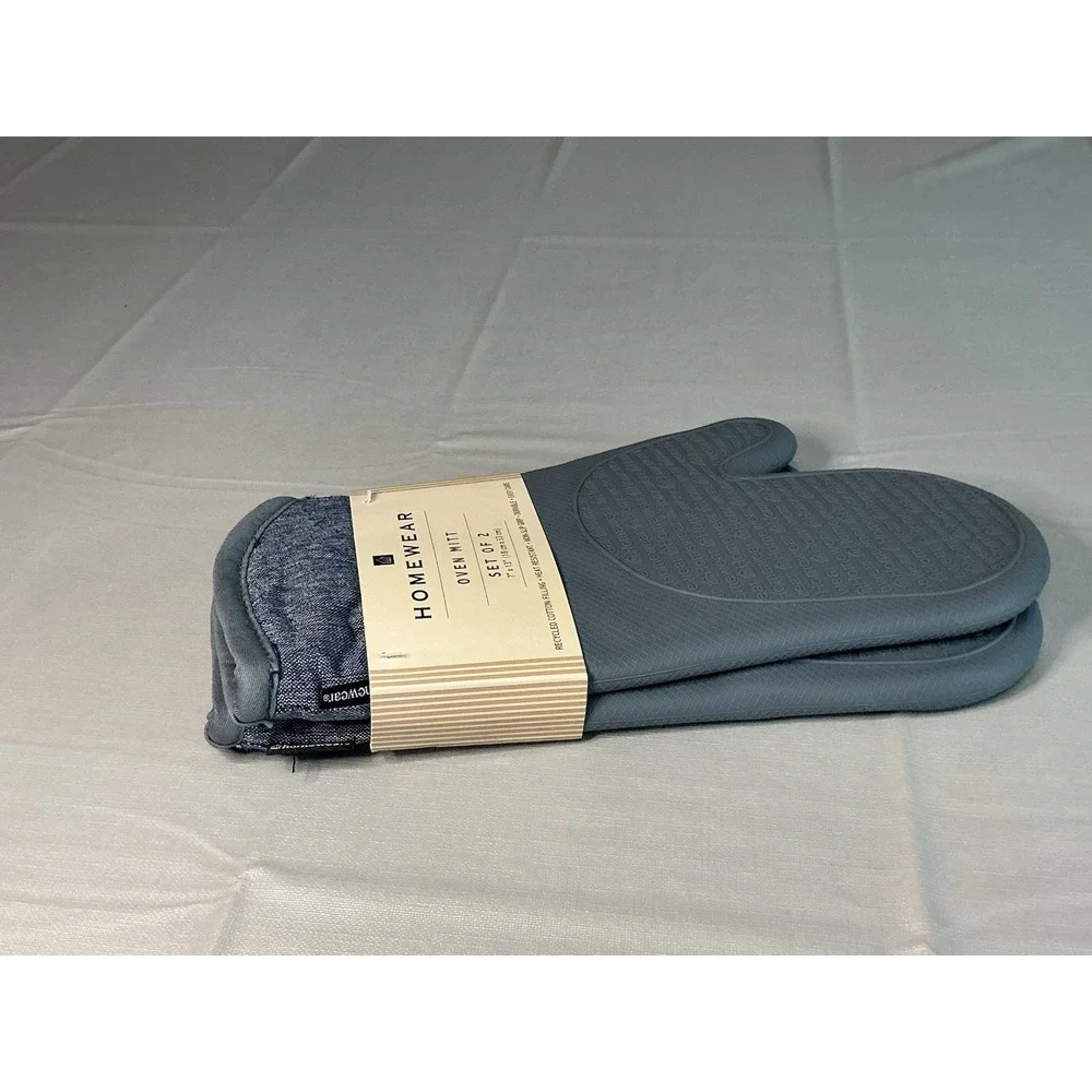 Homewear Oven Mitt Set of 2 Gray Silicone Heat Resistant Non-Slip Kitchen NWT